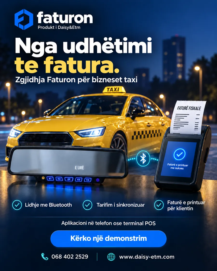 Taksimetri dhe Faturon të lidhur me Bluetooth